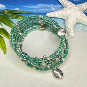 Sea foam Green and Silver Coil Cuff Bracelet